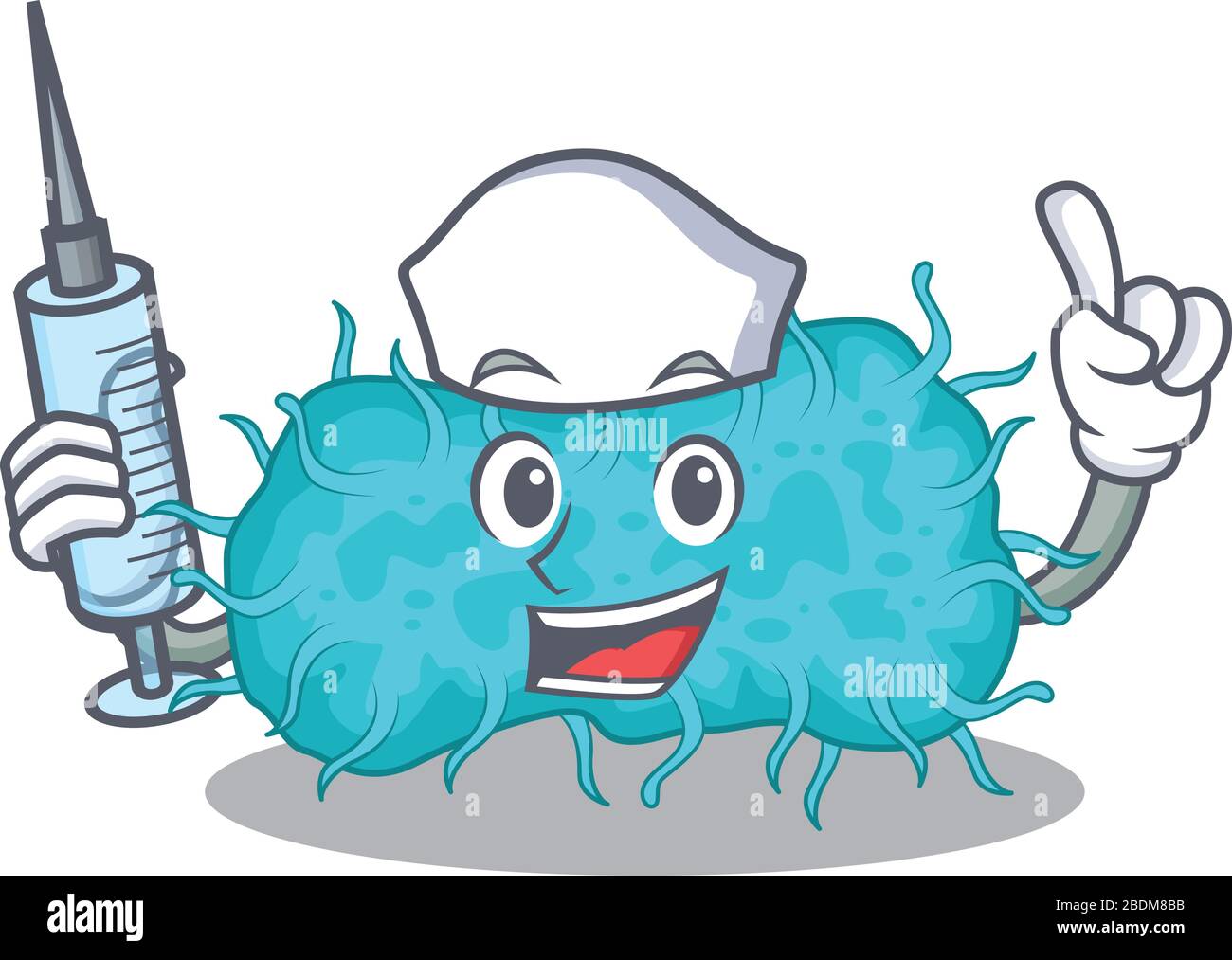 Une belle infirmière de bactéries prokaryote mascotte concept de conception avec une seringue Illustration de Vecteur