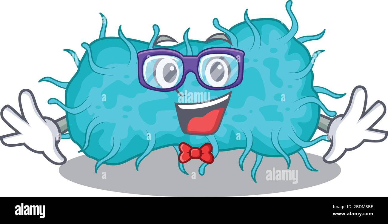 Style mascotte de geek bactéries prokaryote avec lunettes Illustration de Vecteur