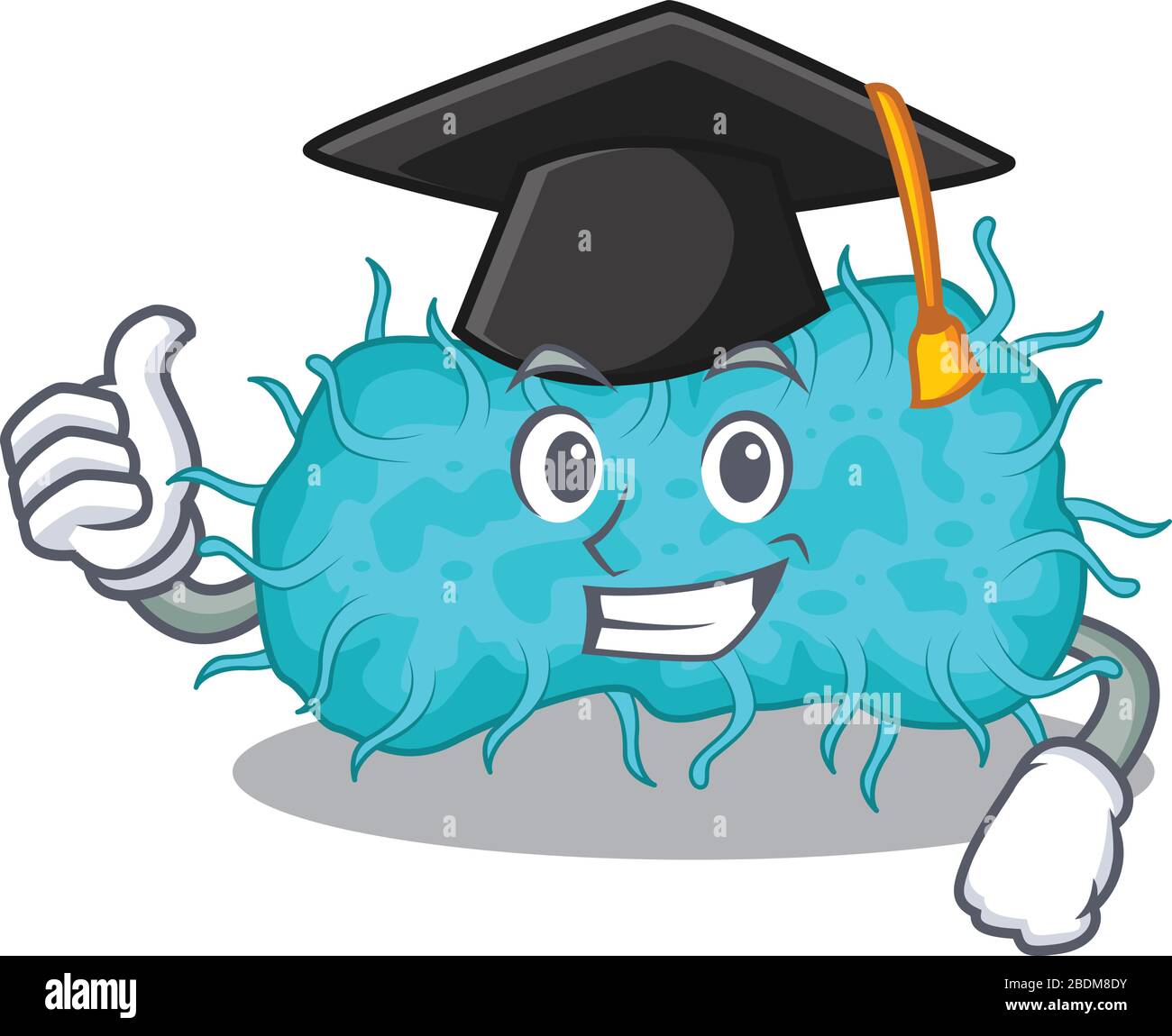 Heureux visage de bactéries prokaryote dans chapeau noir de graduation pour la cérémonie Illustration de Vecteur