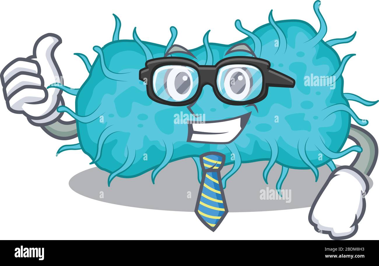 Une élégante mascotte d'homme d'affaires prokaryote de bactéries portant des lunettes et des cravates Illustration de Vecteur