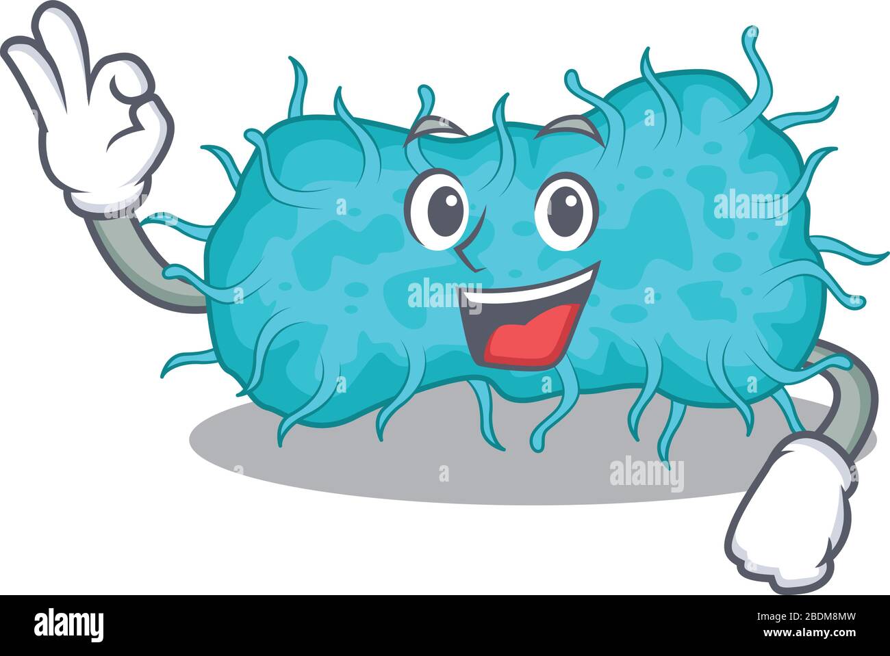 Style mascotte prokaryote aux bactéries avec un doigt de geste OK Illustration de Vecteur