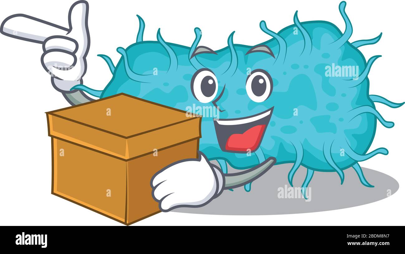 Une photo de bactéries prokaryote dessin de dessin animé qui tient une boîte Illustration de Vecteur