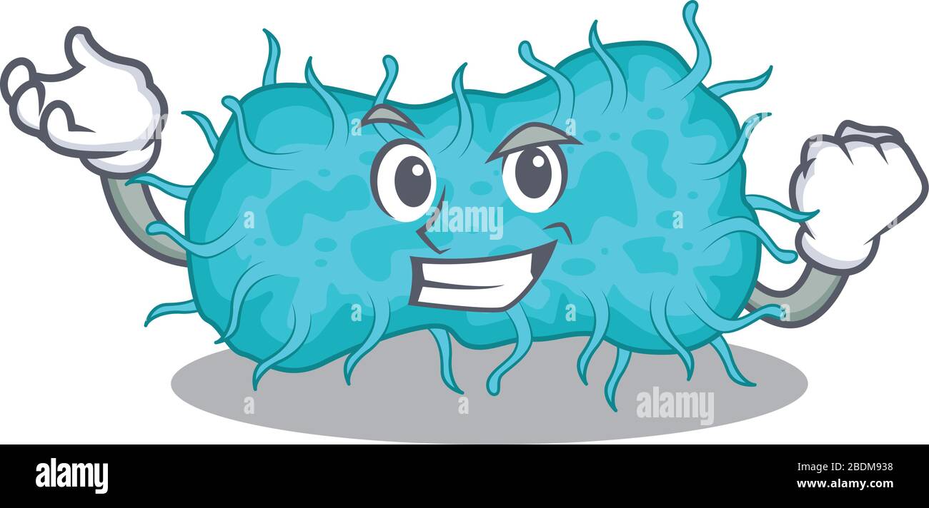Un concept de mascotte prokaryote aux bactéries éblouissantes avec un visage heureux Illustration de Vecteur