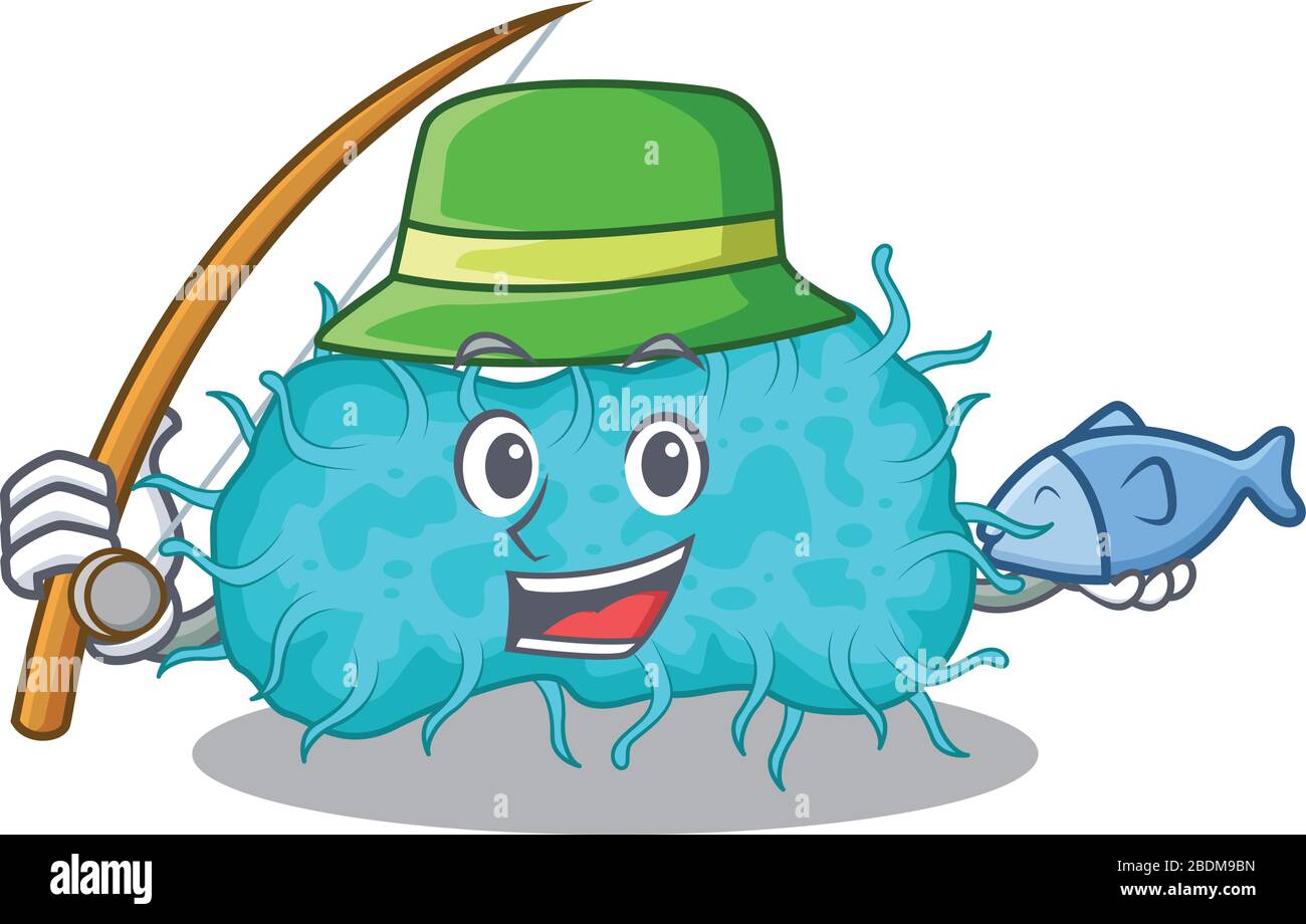 Conception de dessin animé de bactéries prokaryote pendant la pêche Illustration de Vecteur