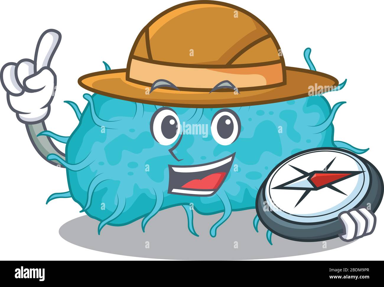 concept de conception de mascotte de bactéries prokaryote explorer avec un compas Illustration de Vecteur
