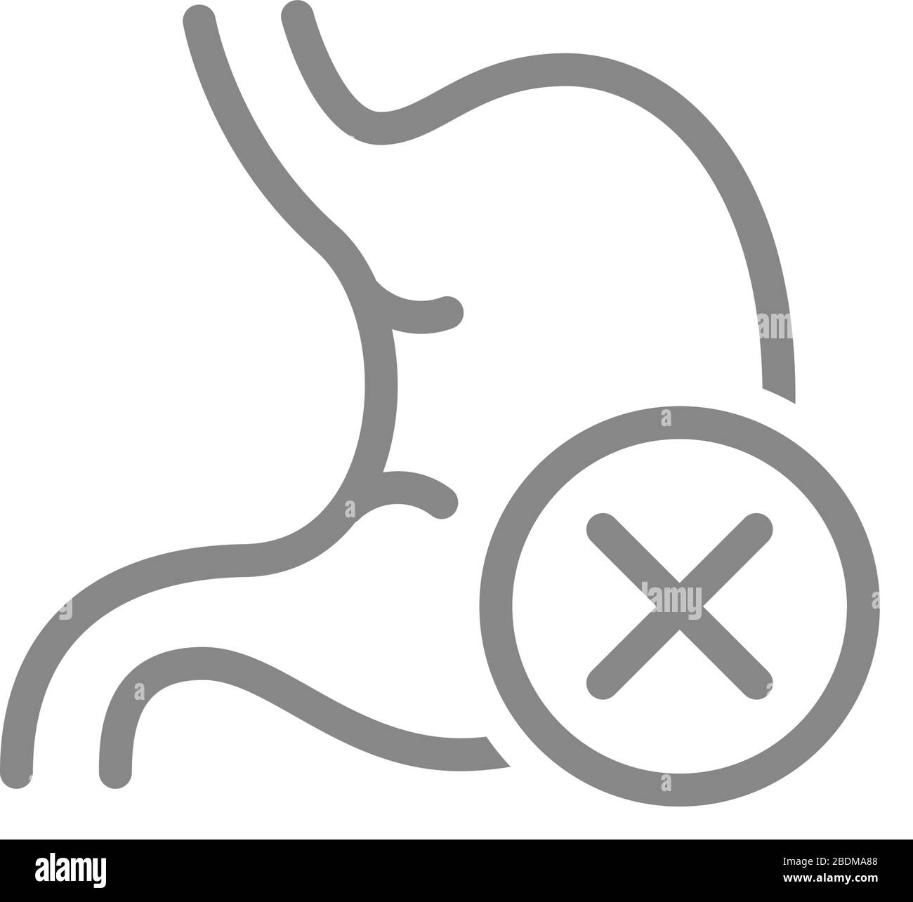 Estomac avec icône de ligne de coche croisée. Symbole d'organe interne de la maladie Illustration de Vecteur
