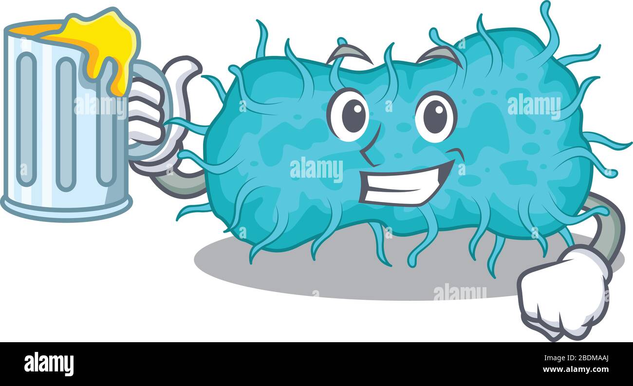 Un concept de caricature de bactéries prokaryote monter un verre de bière Illustration de Vecteur