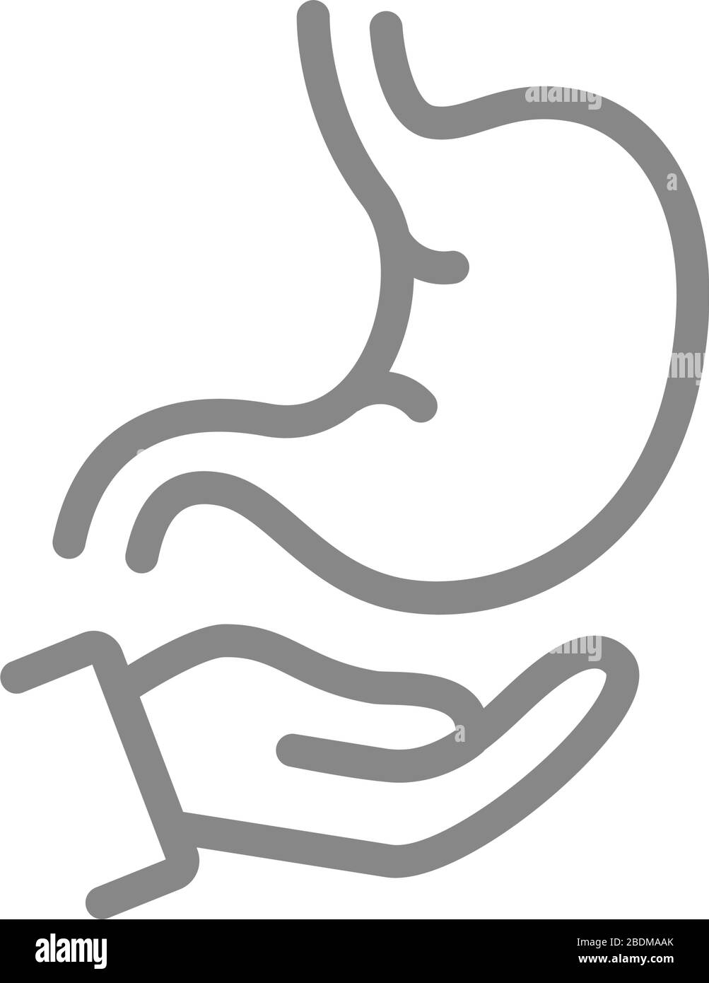 Icône estomac sur la ligne de main. Traitement des organes humains, symbole de prévention des maladies Illustration de Vecteur