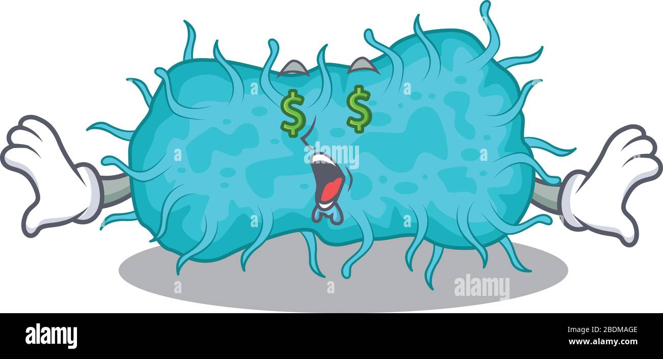 Dessin animé riche de caractère de bactéries prokaryote avec des yeux d'argent Illustration de Vecteur