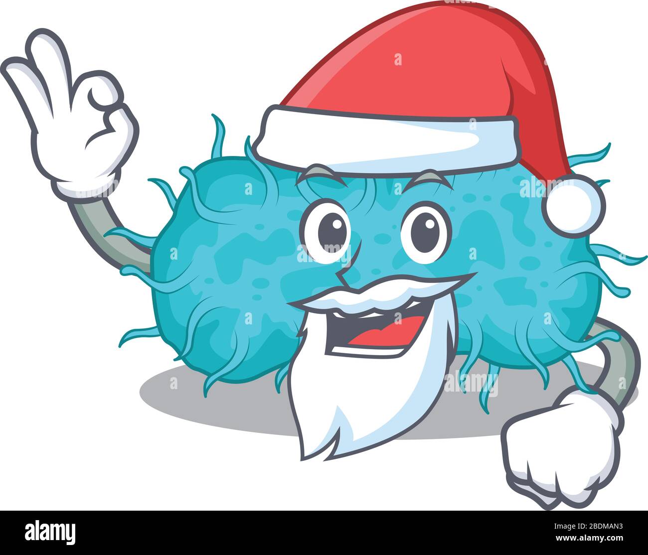 Bactéries prokaryote Santa personnage de dessin animé avec joli doigt ok Illustration de Vecteur