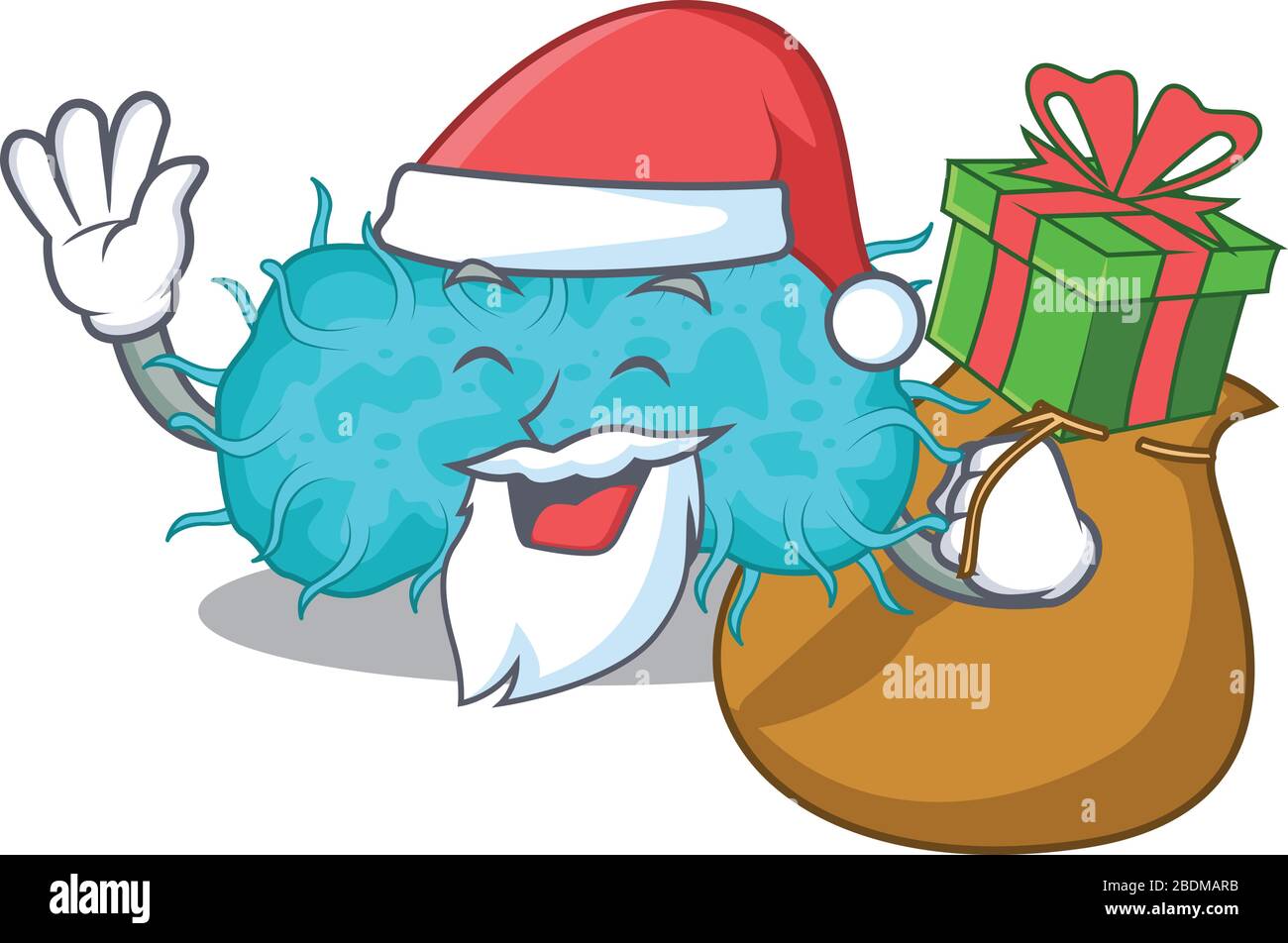 Dessin animé de bactéries prokaryote Santa avec cadeau de Noël Illustration de Vecteur