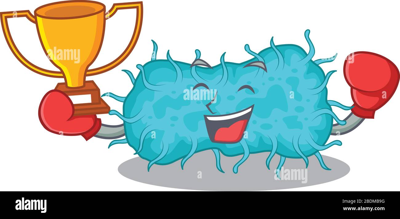 Un élégant vainqueur de boxe de style mascotte prokaryote bactérienne Illustration de Vecteur