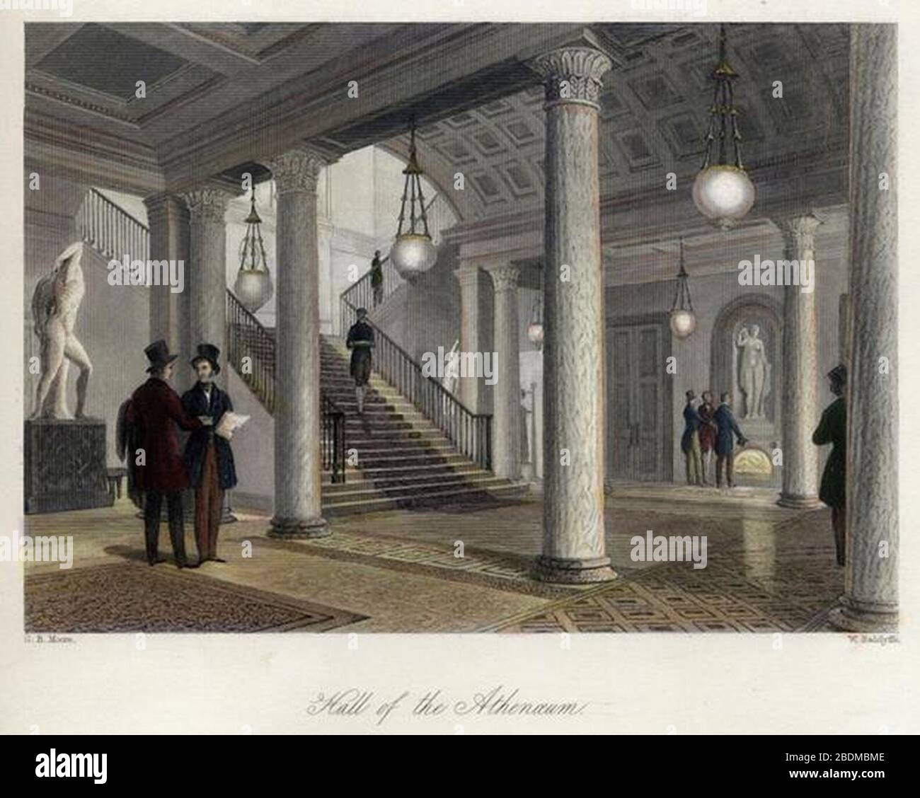 Salle de l'Atheneum c. 1845. Gravé par W.Radclyffe après un dessin de G.B. Moore. Banque D'Images