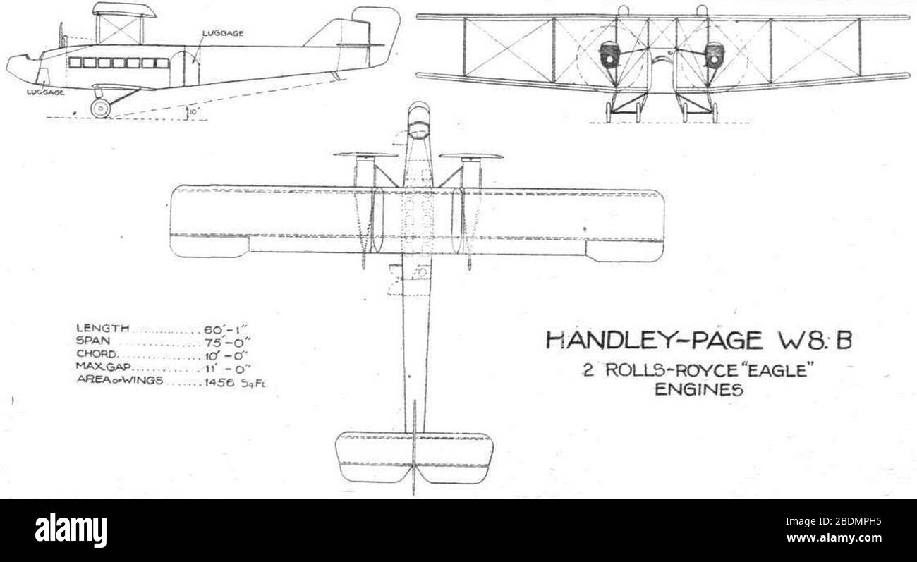 Handley Page W.8B Vol à 3 vues 19 janvier 1922. Banque D'Images