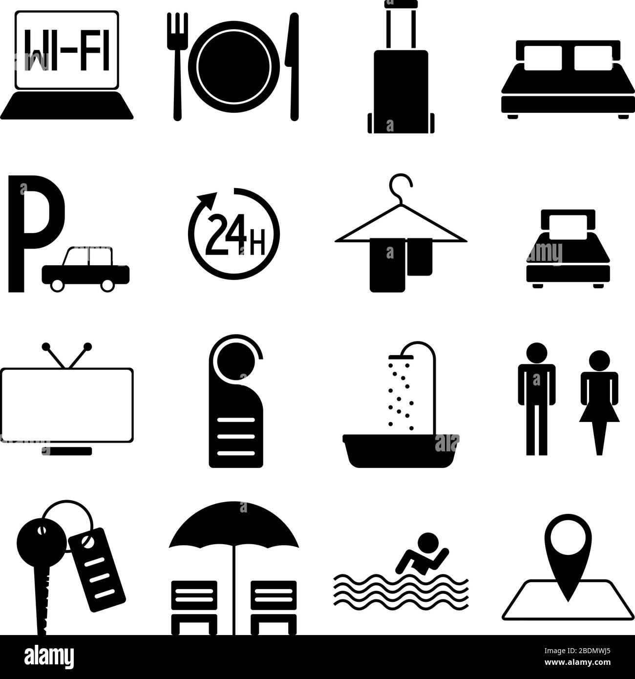 Jeu de pictogrammes - voyage/ voyage/ vacances/ hôtel/ motel Illustration de Vecteur