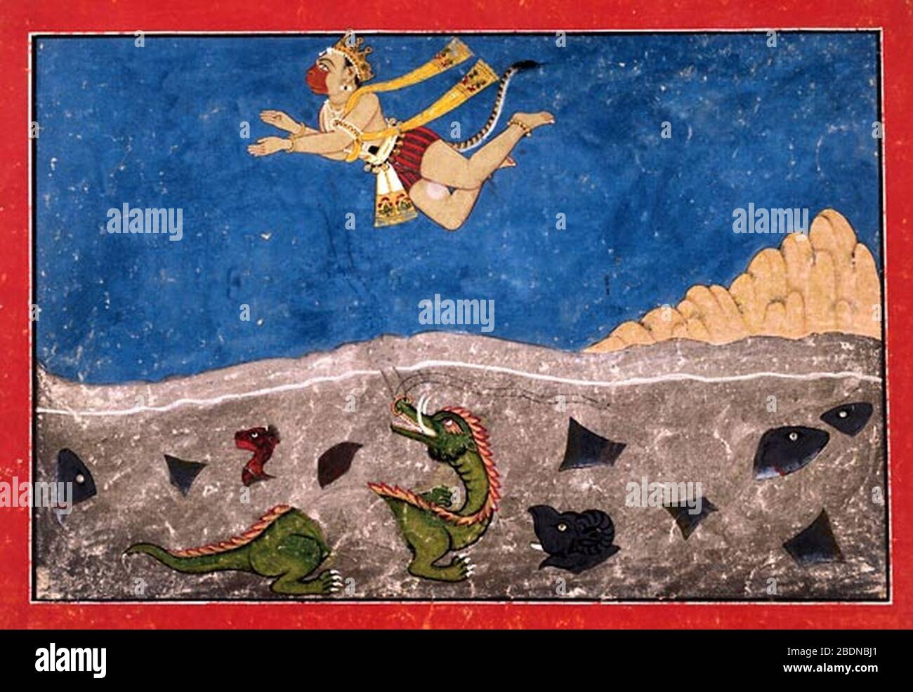 Hanuman springt über den Ozean c1720. Banque D'Images