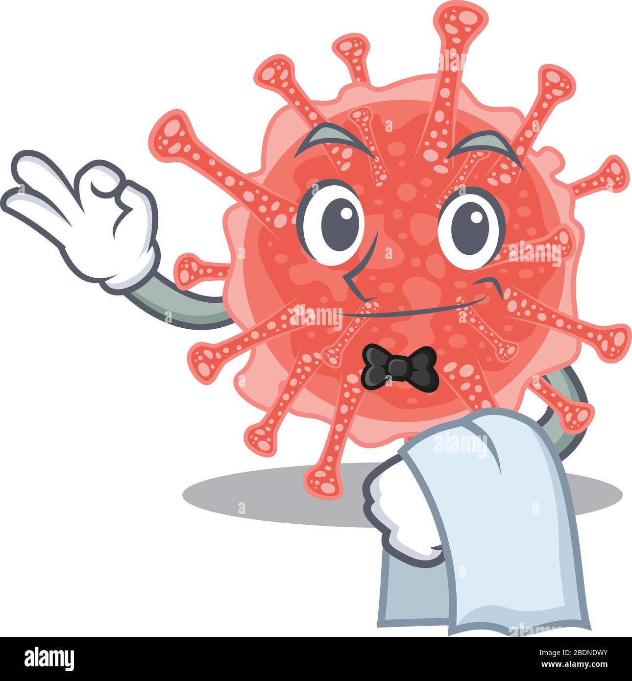 Un personnage de dessin animé d'un serveur oncovirus travaillant dans le restaurant Illustration de Vecteur