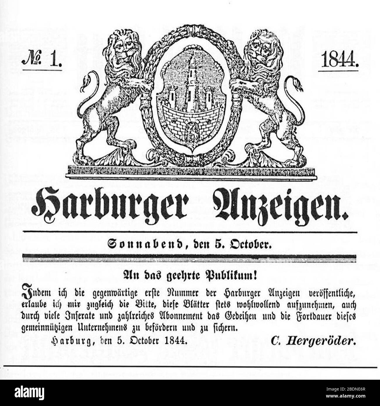 Harburger Anzeigen 1844. Banque D'Images