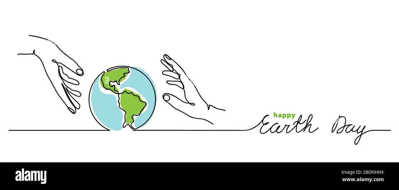 Arrière-plan vectoriel Happy Earth Day. Planète et mains simples. Illustration de Vecteur