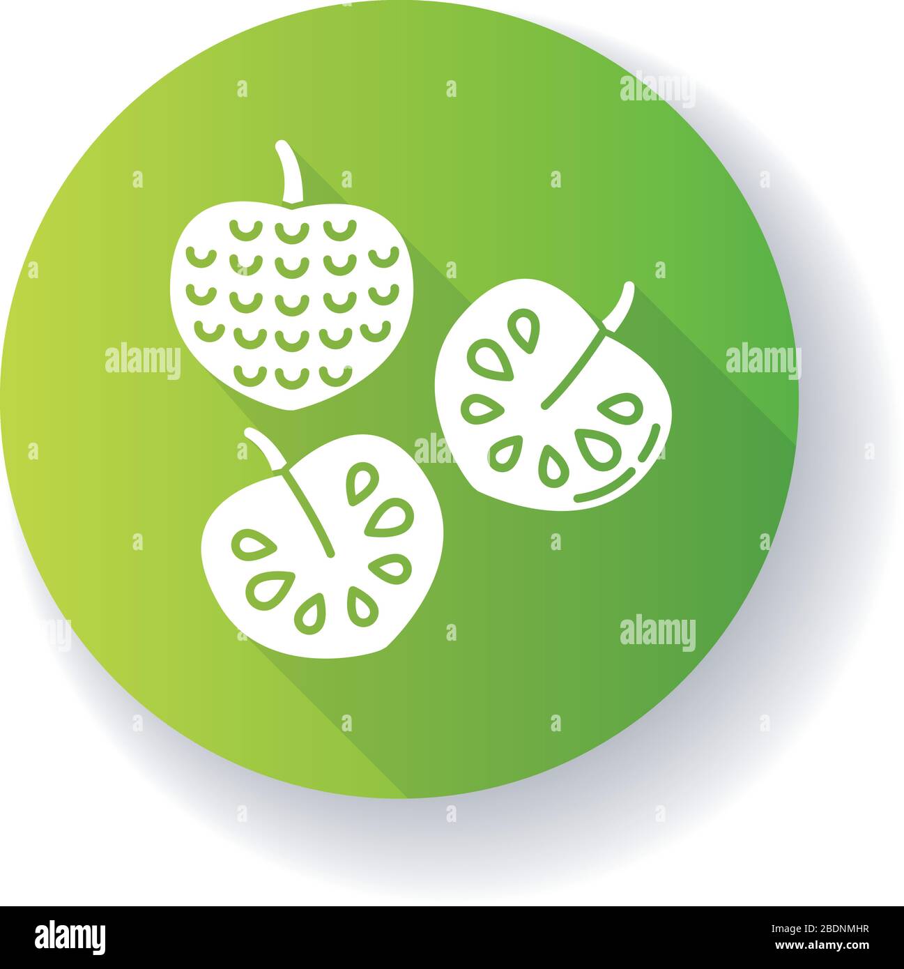 Icône de glyphe d'ombre longue à motif plat vert de chérimoya. Pomme crème anglaise. Annona chérimola. Fruits tropicaux mûrs et doux. Régime végétalien sain. Biologique exotique Illustration de Vecteur