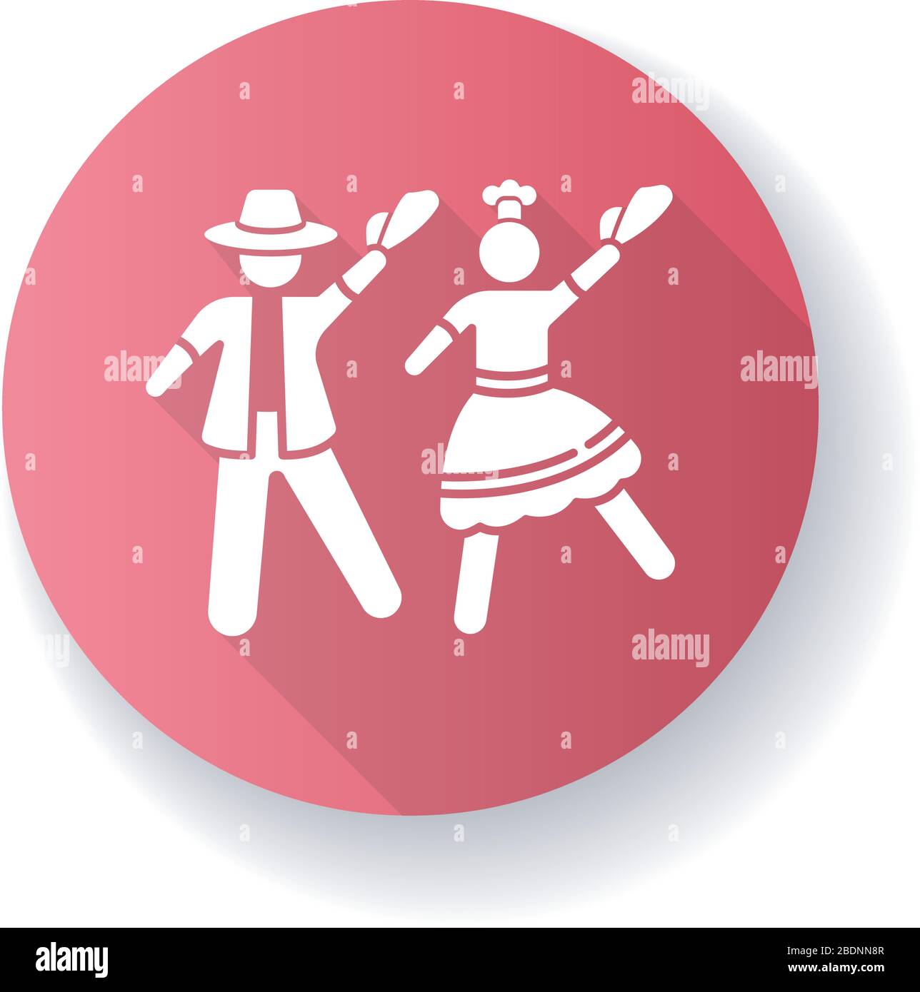 Icône de glyphe d'ombre longue à motif plat rose Marinera. Danse romantique traditionnelle péruvienne couple. Danseurs d'homme et de femme. Chorégraphie nationale du Pérou Illustration de Vecteur