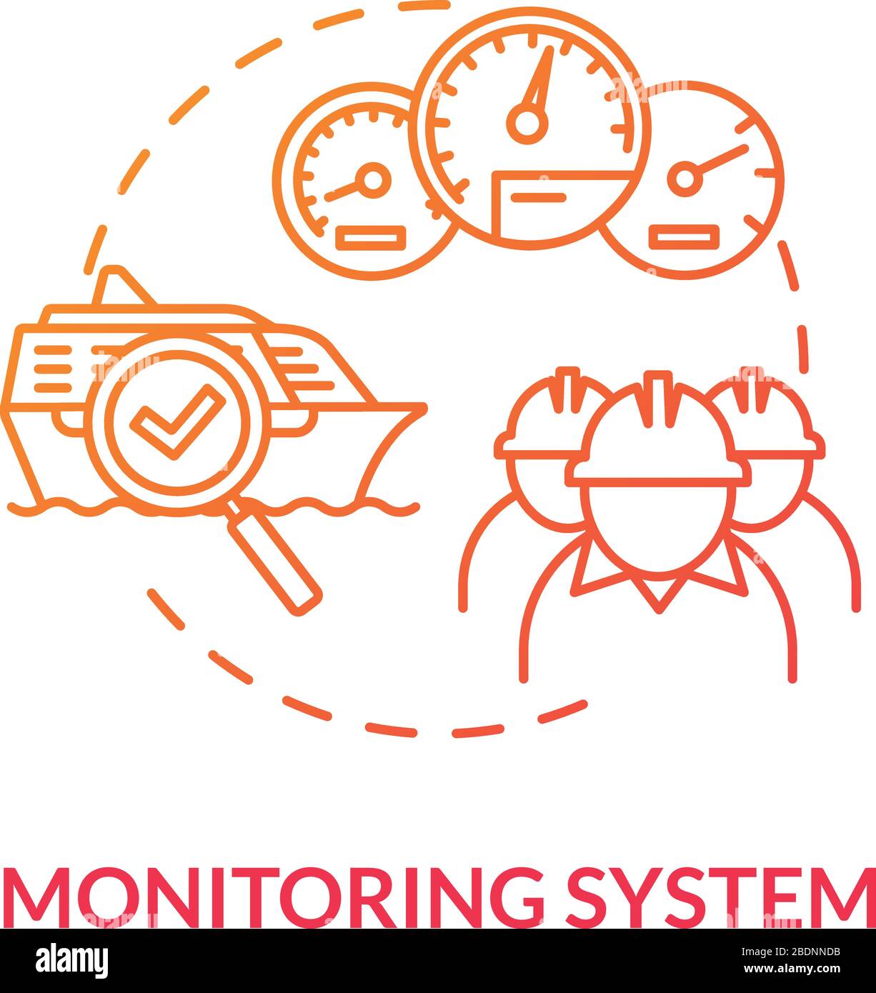 Icône de concept rouge du système de surveillance. Vérifier le moteur de propulsion. Entretien offshore des machines de bateaux. Illustration de l'idée de travail de l'équipage de navire. Vecteur Illustration de Vecteur
