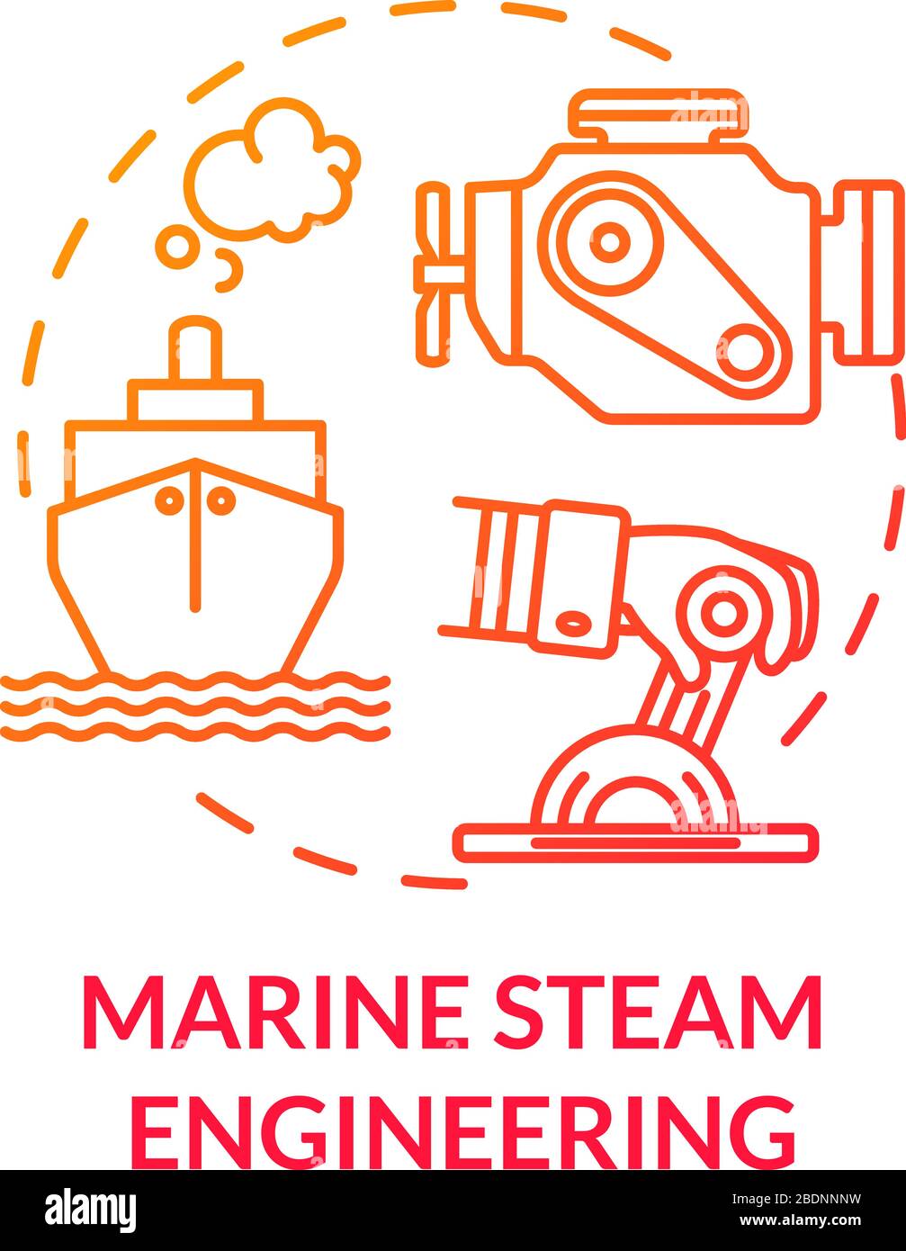 Icône de concept rouge d'ingénierie de vapeur marine. Bateau de direction avec moteur. Livré avec moteur à vapeur. Idée d'entretien des réservoirs d'eau, ligne fine Illustration de Vecteur