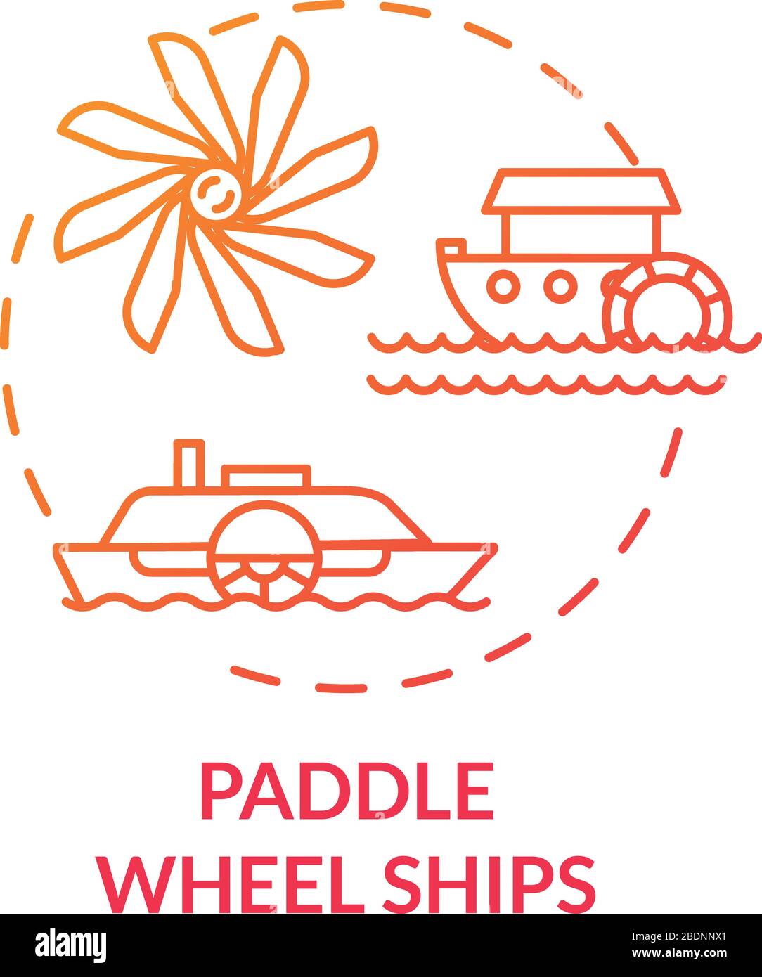 Icône de concept rouge de bateau à palettes. Bateau à vapeur vintage. Bateau rétro. Navire vapeur. Réservoir d'eau. Illustration de la ligne fine Steamboat Idea. Vecteur Illustration de Vecteur