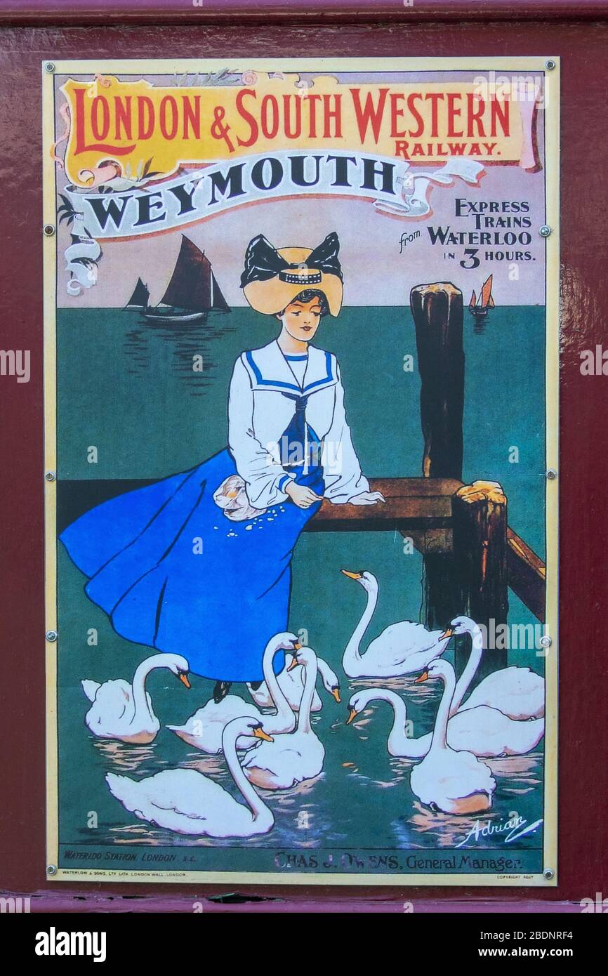 Publicité vintage pour la ligne London & South Western Railway vers Weymouth Banque D'Images