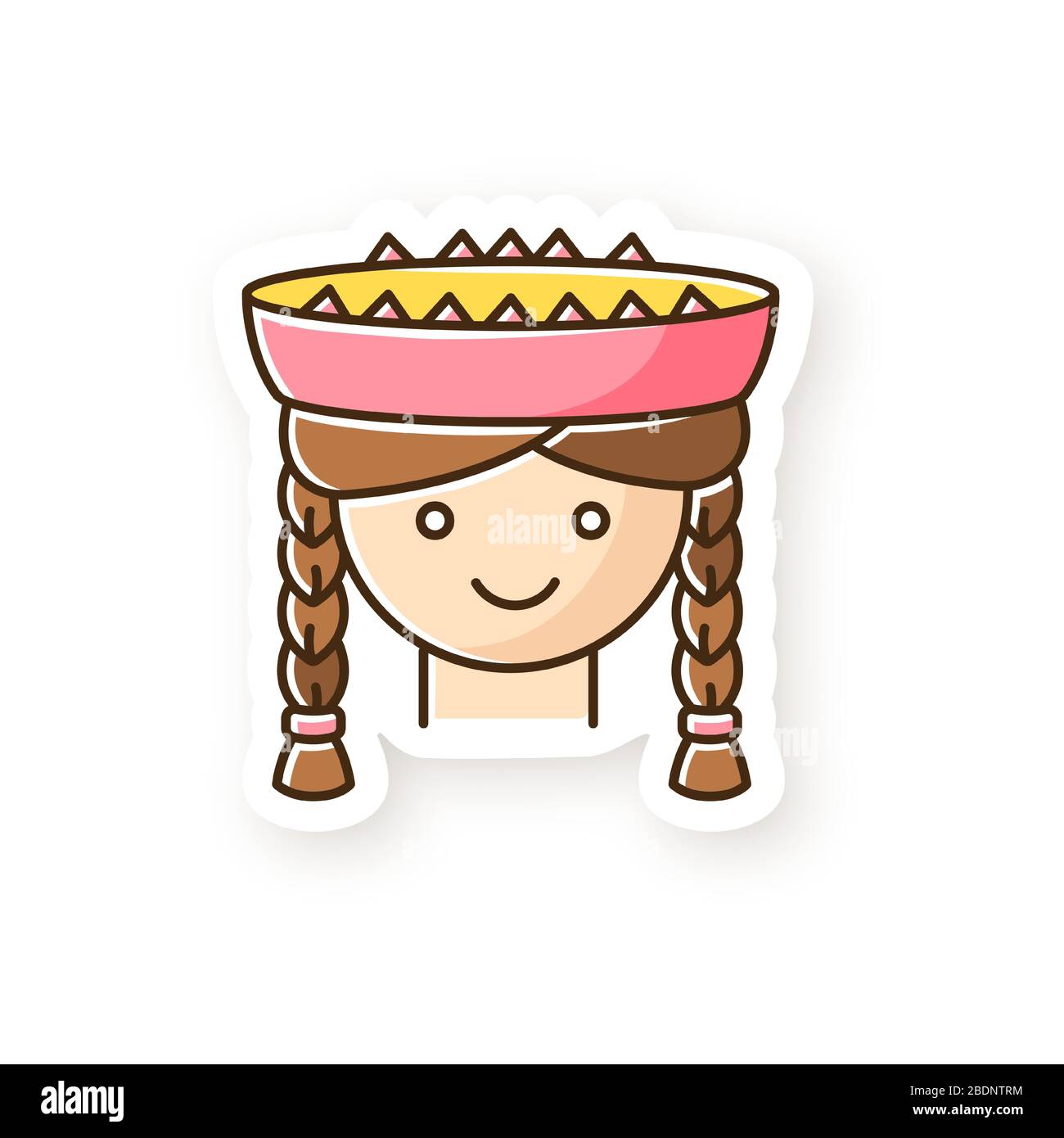 Patch de fille péruvienne. Jolie tête de femme souriante avec des tresses. Jeune femme dans un chapeau traditionnel. L'adresse nationale de l'amérique latine. Enfant local du Pérou. RVB Illustration de Vecteur