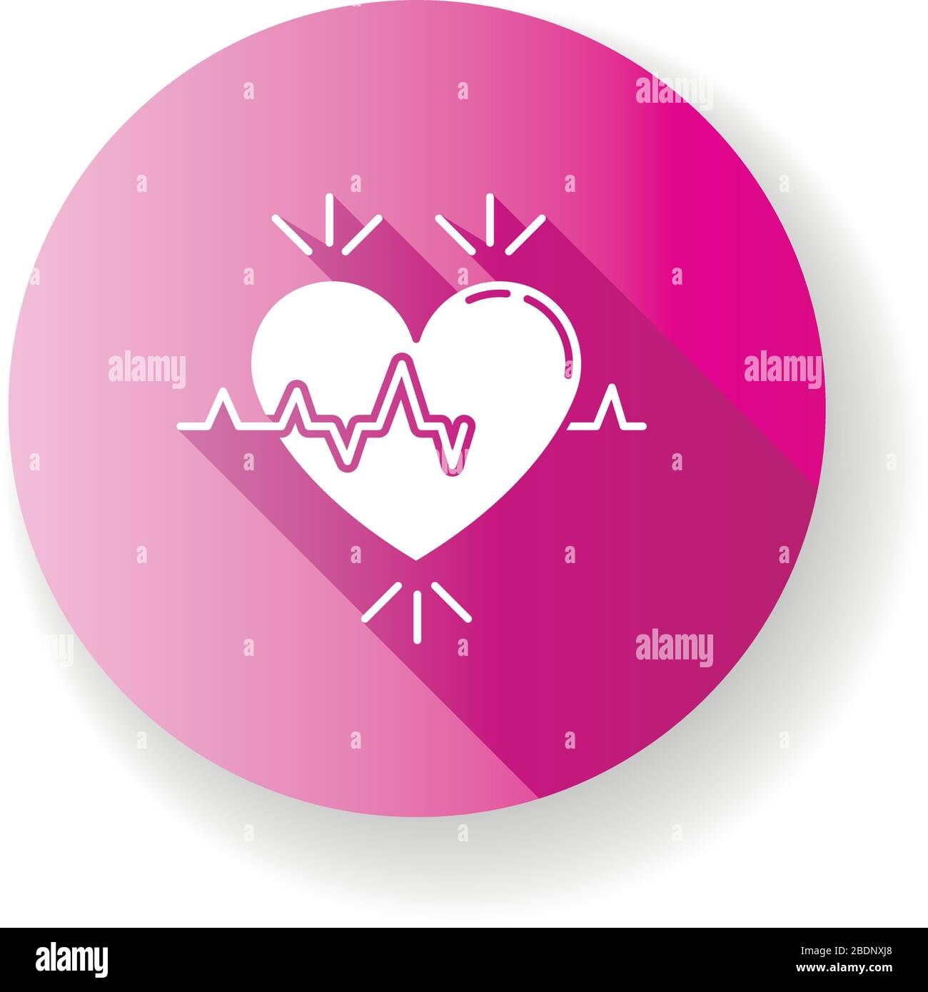 Icône de glyphe d'ombre longue à motif plat rose coeur. Fréquence de pouls. Rythme cardiaque. Analyse de la fréquence du cardiogramme. Paramètres vitaux. Soins cardio-vasculaires. Clinique Illustration de Vecteur