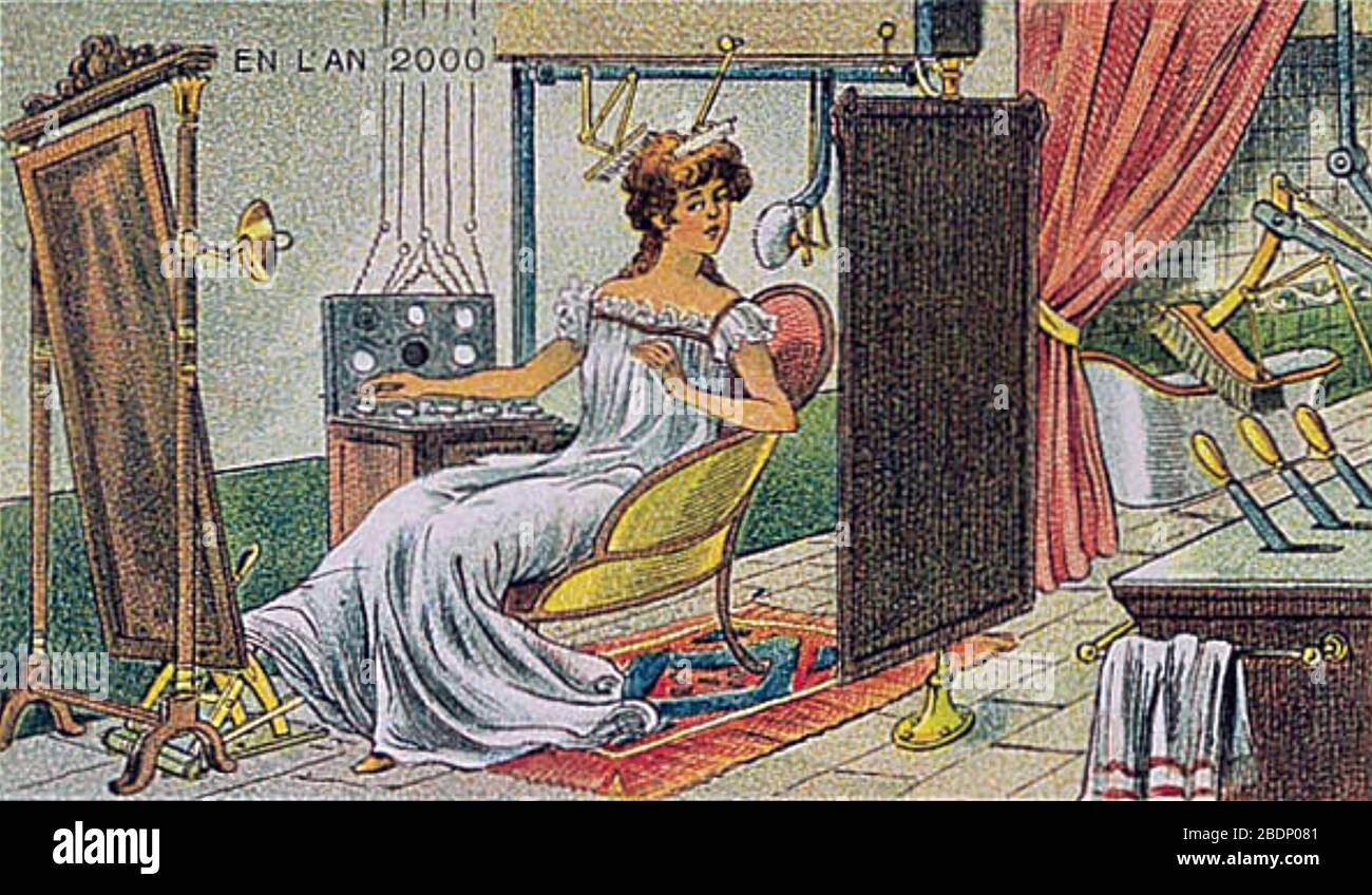DANS LA série 2000 d'illustrations françaises de 1912. Celui-ci montre un dressing automatique pour femme. Banque D'Images