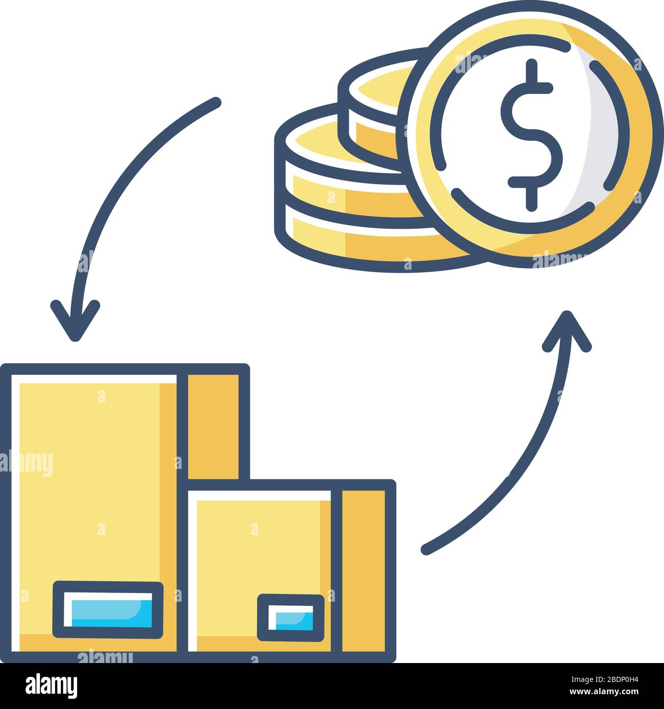 Balance des paiements icône de couleur RVB jaune. Finances, enregistrement des transactions économiques par pays. Capital et transfert financiers, prêts et placements Illustration de Vecteur