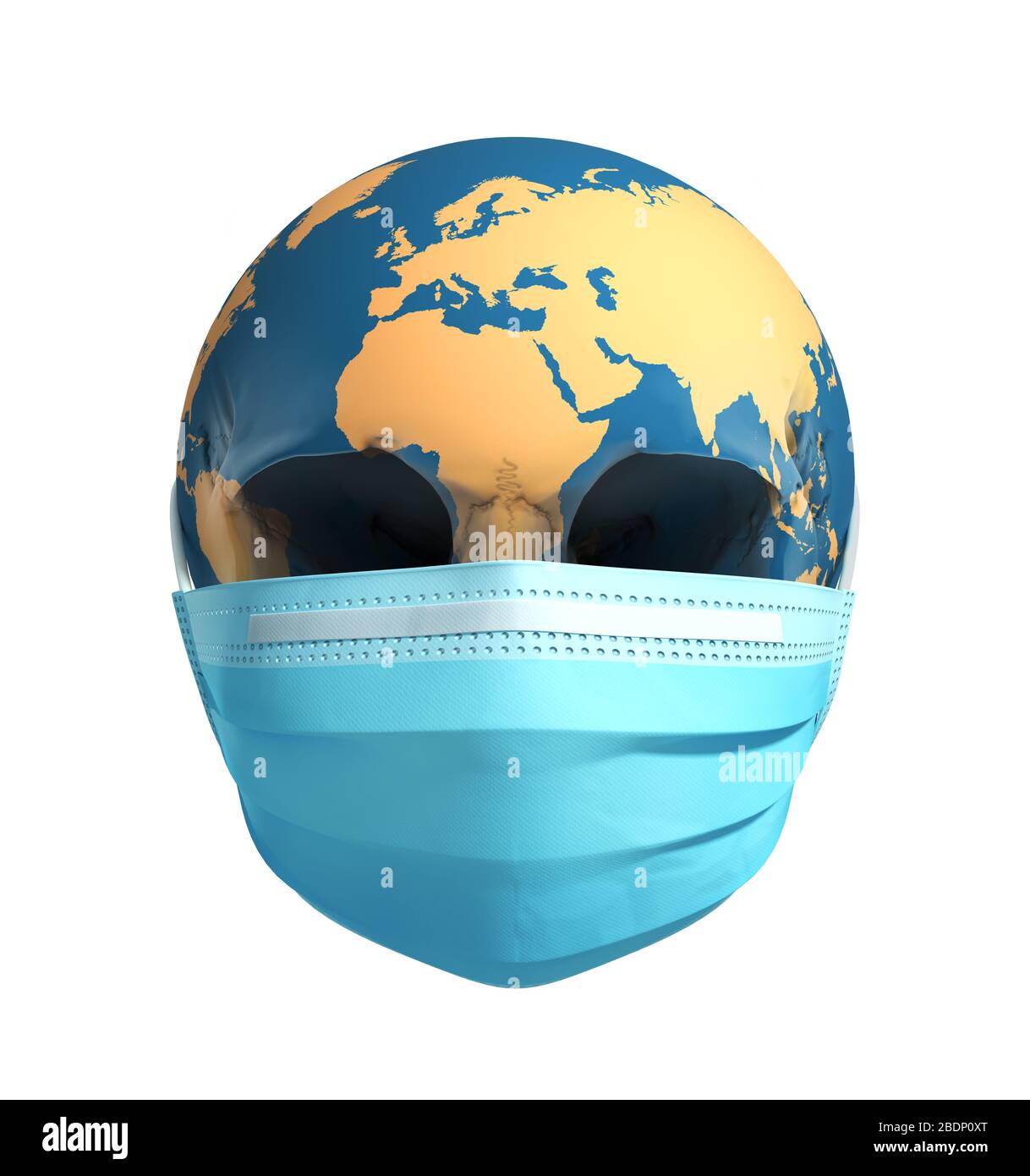 Crâne Terre dans le masque médical. Concept d'épidémie mortelle de Coronavirus. Banque D'Images