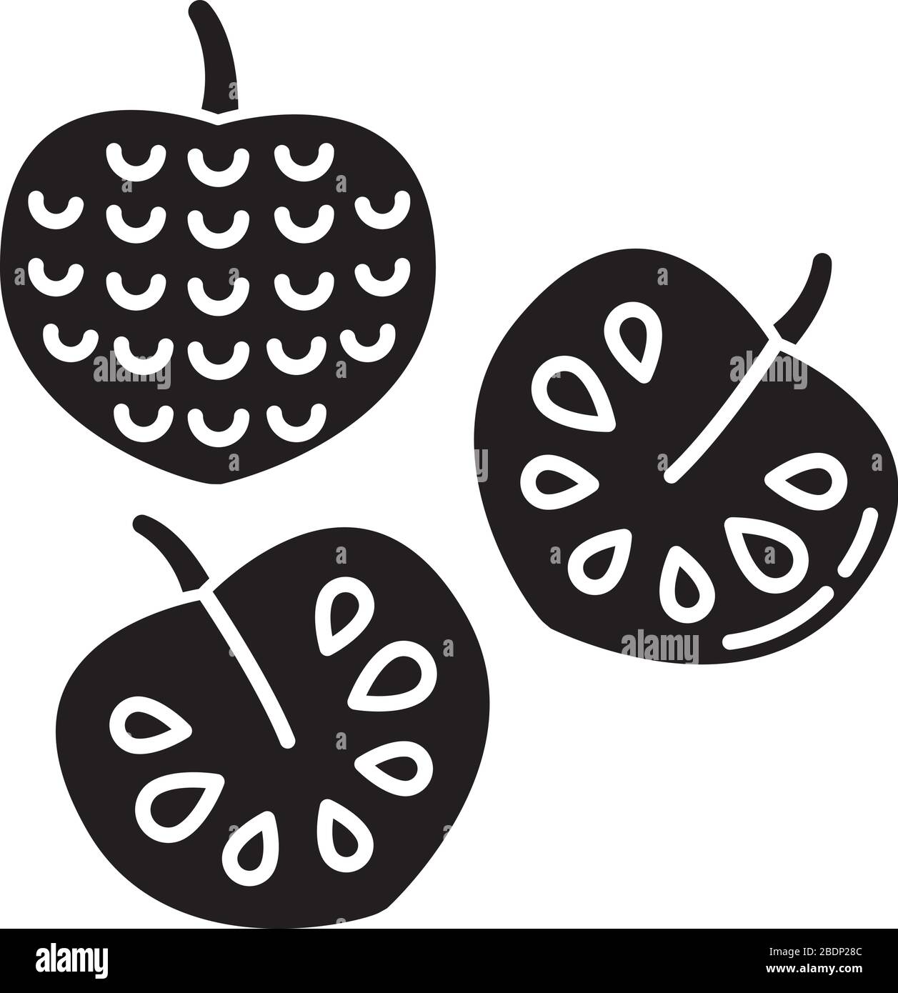 Icône de glyphe noir de chérimoya. Délicieux pommes crème anglaise entières et coupées en deux. Annona chérimola. Fruits tropicaux mûrs et doux. Alimentation saine. Silhouette Illustration de Vecteur