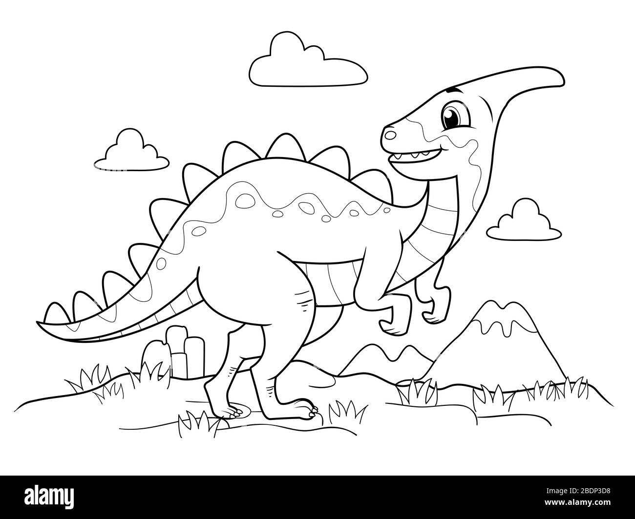 Illustration d'une page de coloriage Parasaurolophus Dinosaur Banque D'Images