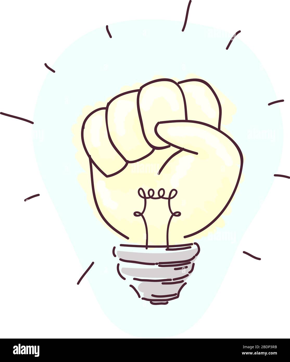 Illustration d'une ampoule de lumière en forme de poing. Concept d'espoir et de justice Banque D'Images
