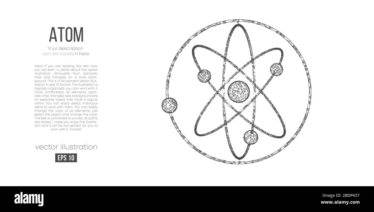 Silhouette abstraite des atomes polygonaux sur fond bleu. Balayage, recherche, étude des atomes du monde. Illustration de Vecteur