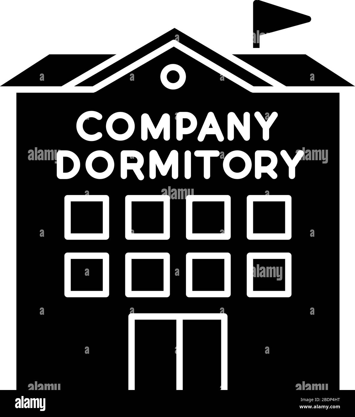 Icône de glyphe noir de dortoir d'entreprise. Complexe de logements. Hébergement pour les employés. Logements. Zone résidentielle. Appartement. Silhouette Illustration de Vecteur