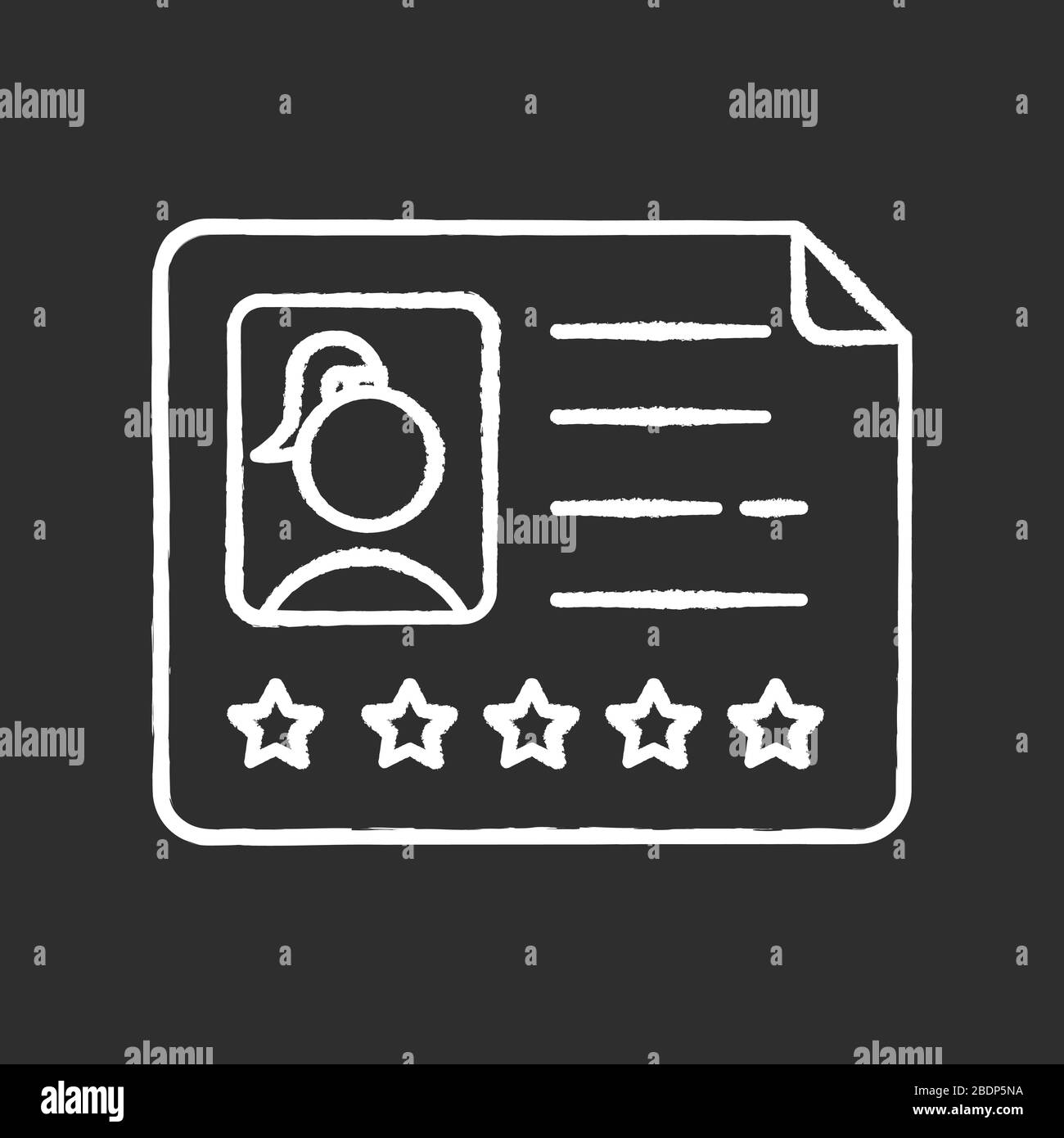 Certificat de baby-sitter icône blanche craie sur fond noir. Employé professionnel. Recommandation cinq étoiles. Candidat avec expérience de travail. Isolé Illustration de Vecteur