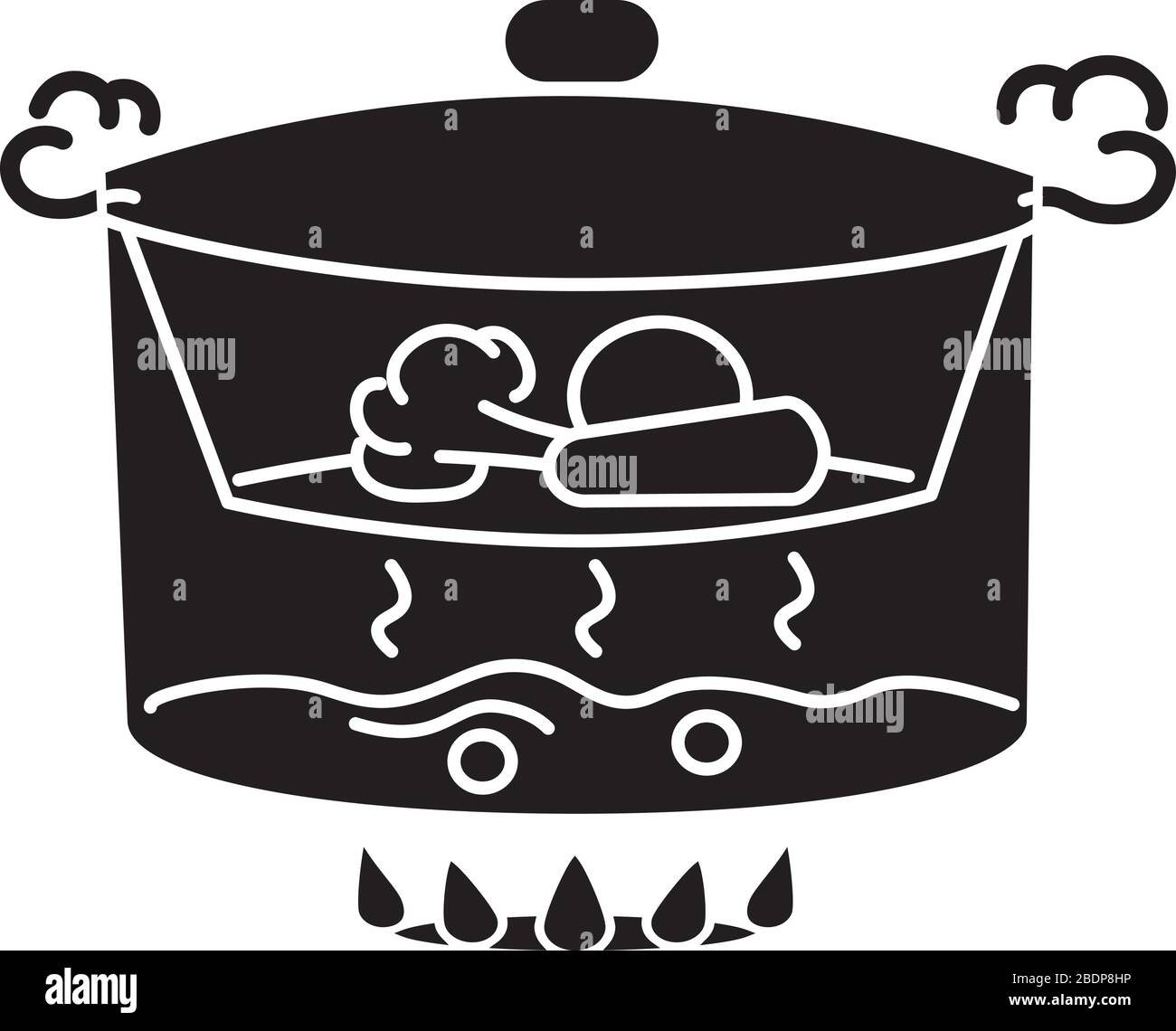 Icône glyphe noir vapeur. Faire cuire des aliments à la vapeur au-dessus de l'eau bouillante. Méthode de préparation de repas, symbole silhouette de technique culinaire sur l'espace blanc Illustration de Vecteur