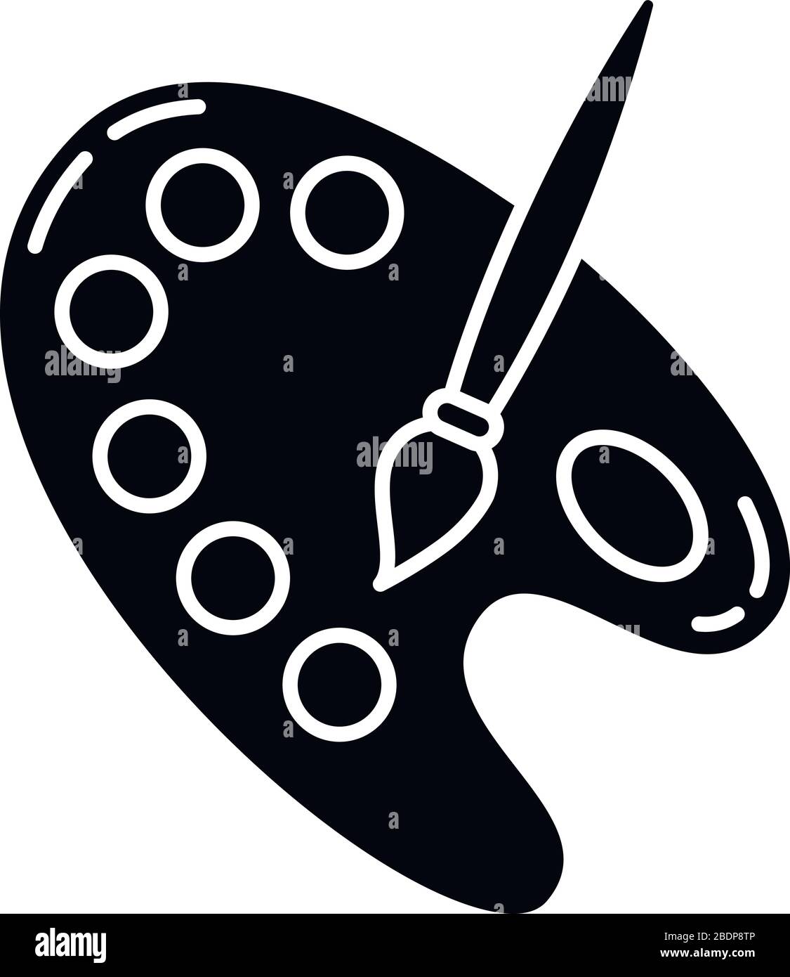 Icône de glyphe noir de la palette d'œuvres d'art. Loisirs créatifs et artisanat. Equipement d'artiste. Outil peintre. Mise en plan des consommables. Peinture à l'huile avec pinceau. Silhouette Illustration de Vecteur