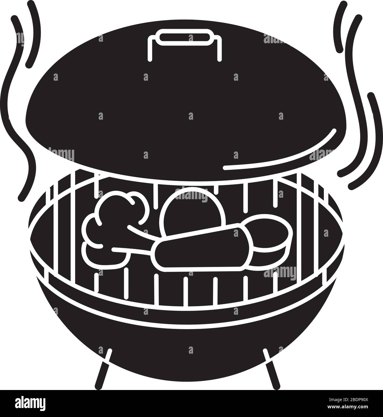 Icône de glyphe noir de cuisson. Processus de préparation du barbecue, cuisine sur grille chauffée. Méthode culinaire, symbole de silhouette de pique-nique sur l'espace blanc Illustration de Vecteur