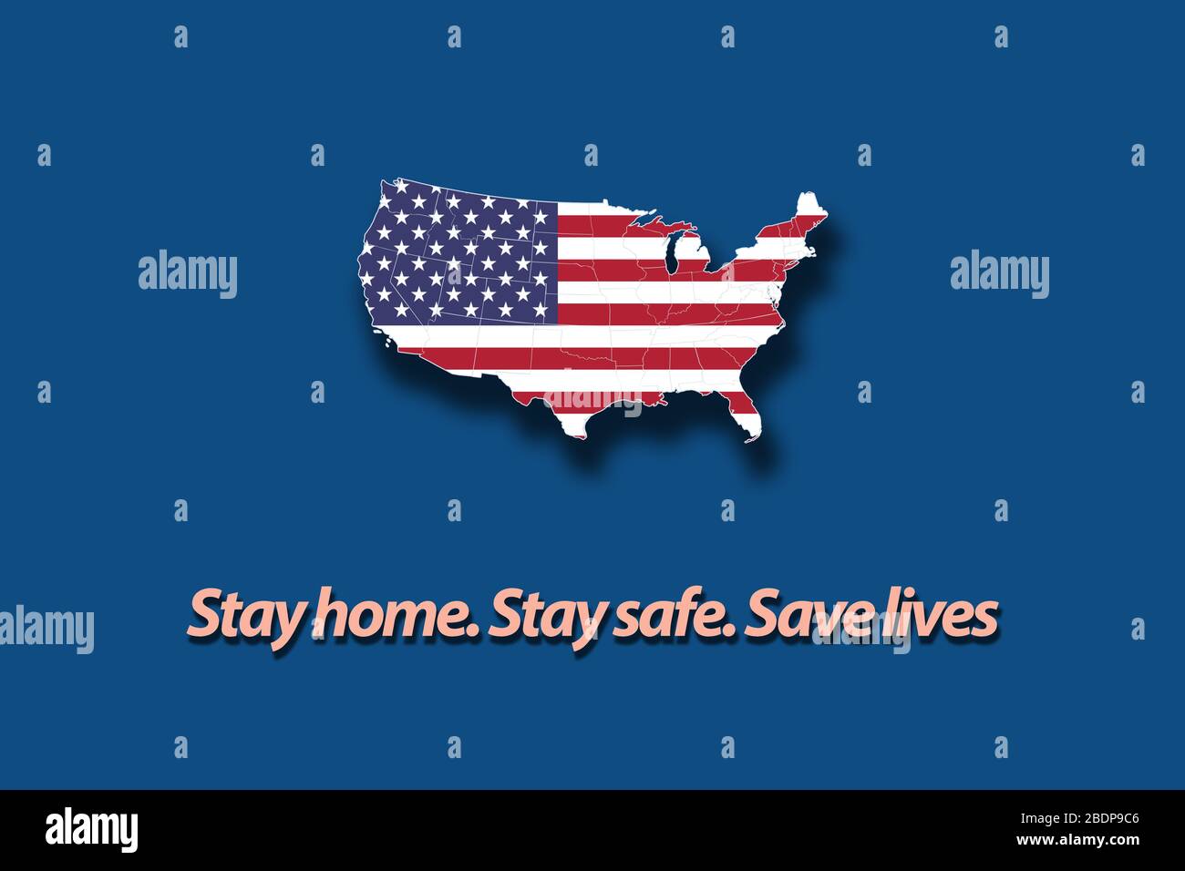 Arrêtez le coronavirus aux États-Unis. Carte des États-Unis d'Amérique avec drapeau américain Banque D'Images