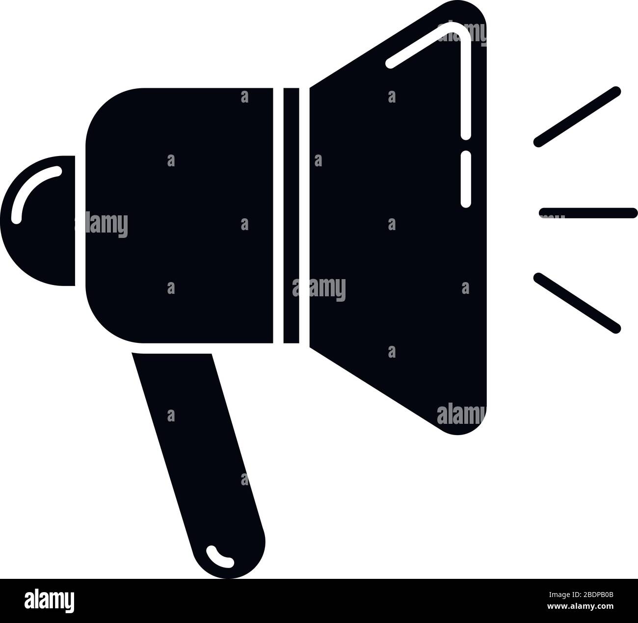 Icône de glyphe noir de haut-parleur. Alerte avec mégaphone. Promotion publicitaire. Diffusion audio. Faire de la propagande. Volume sonore. Symbole silhouette sur blanc Illustration de Vecteur