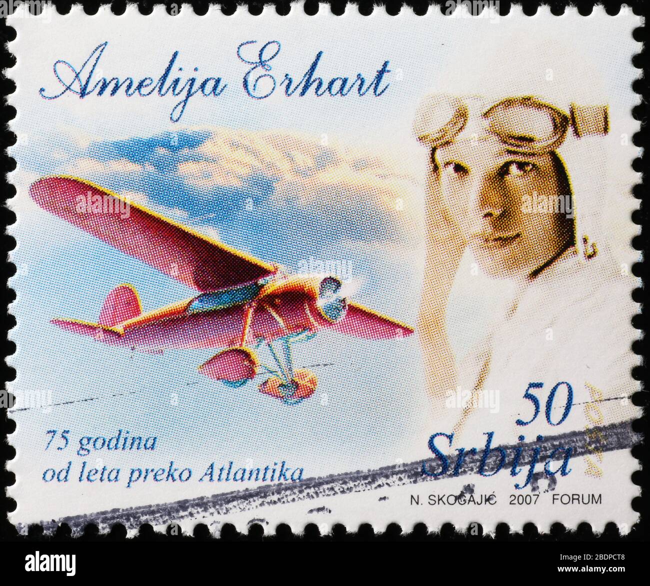 Vol à travers l'Atlantique d'Amelia Earhart sur timbre-poste Banque D'Images