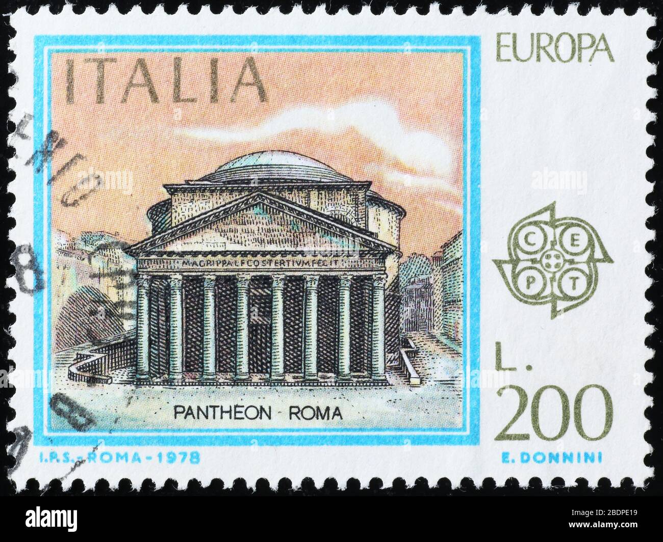 Panthéon de Rome sur timbre-poste italien Banque D'Images