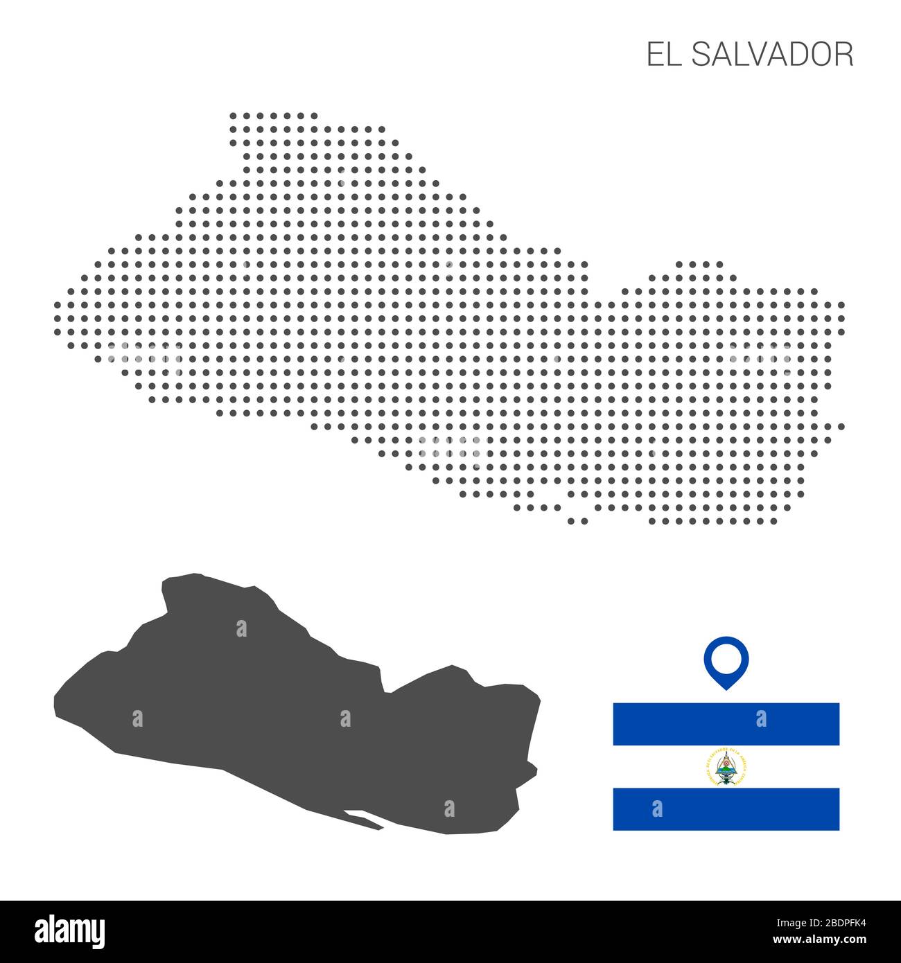 Carte d'El Salvador parsemée de vecteur d'arrière-plan blanc isolé. Illustration de la conception technologique ou des infographies. Isolé sur fond blanc. Illustration de Vecteur