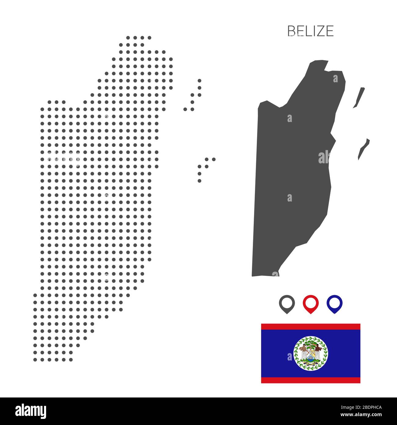 Carte Belize parsemée de vecteur de fond blanc isolé. Illustration de la conception technologique ou des infographies. Isolé sur fond blanc. Illustration de Vecteur