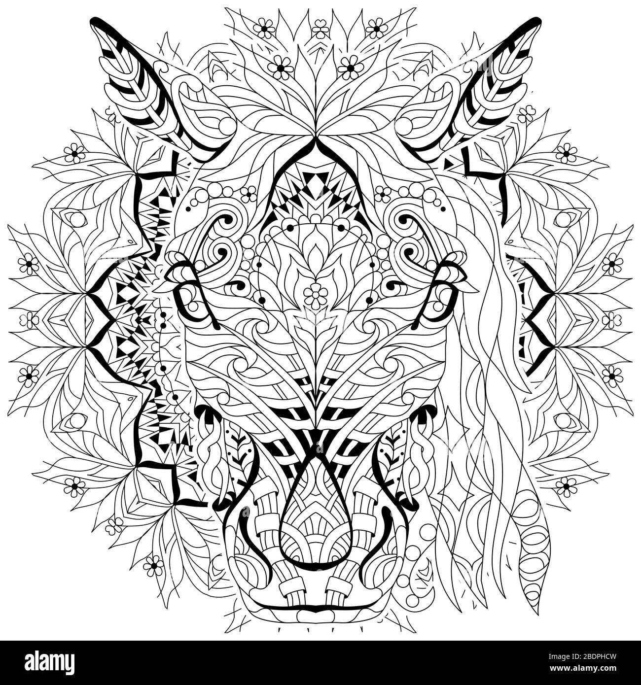 Tête de cheval Zentangle avec mandala. Illustration vectorielle décorative dessinée à la main pour la coloration. Illustration de Vecteur